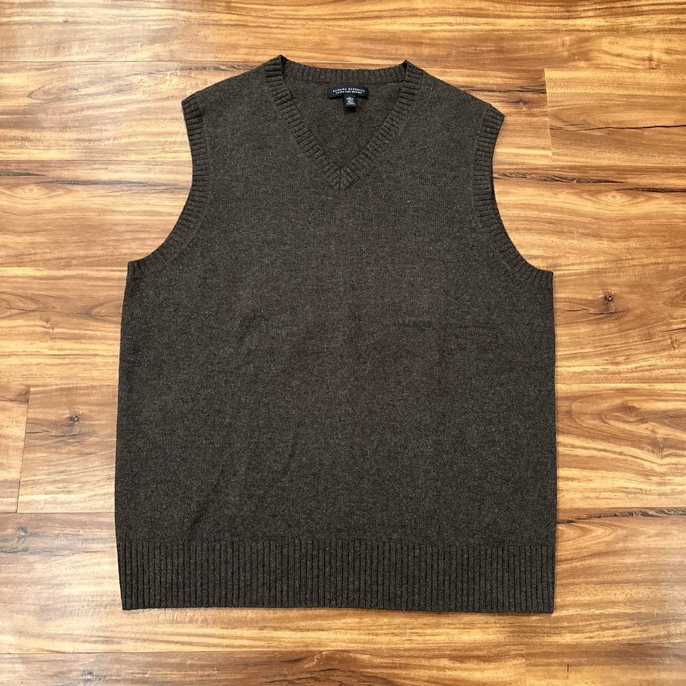 Banana Republic Sweater Mens Large Brown Merino Wool V Neck Vest Knit Pullover